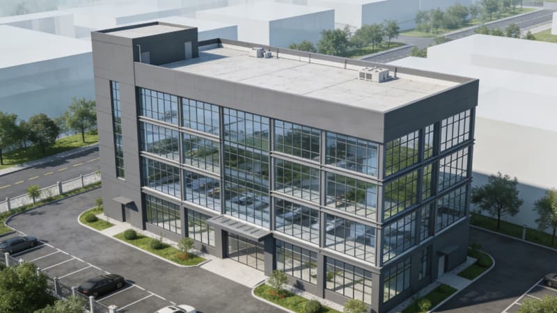 合肥廠房設(shè)計(jì)：8000平含無塵車間、辦公區(qū)一體化效果圖